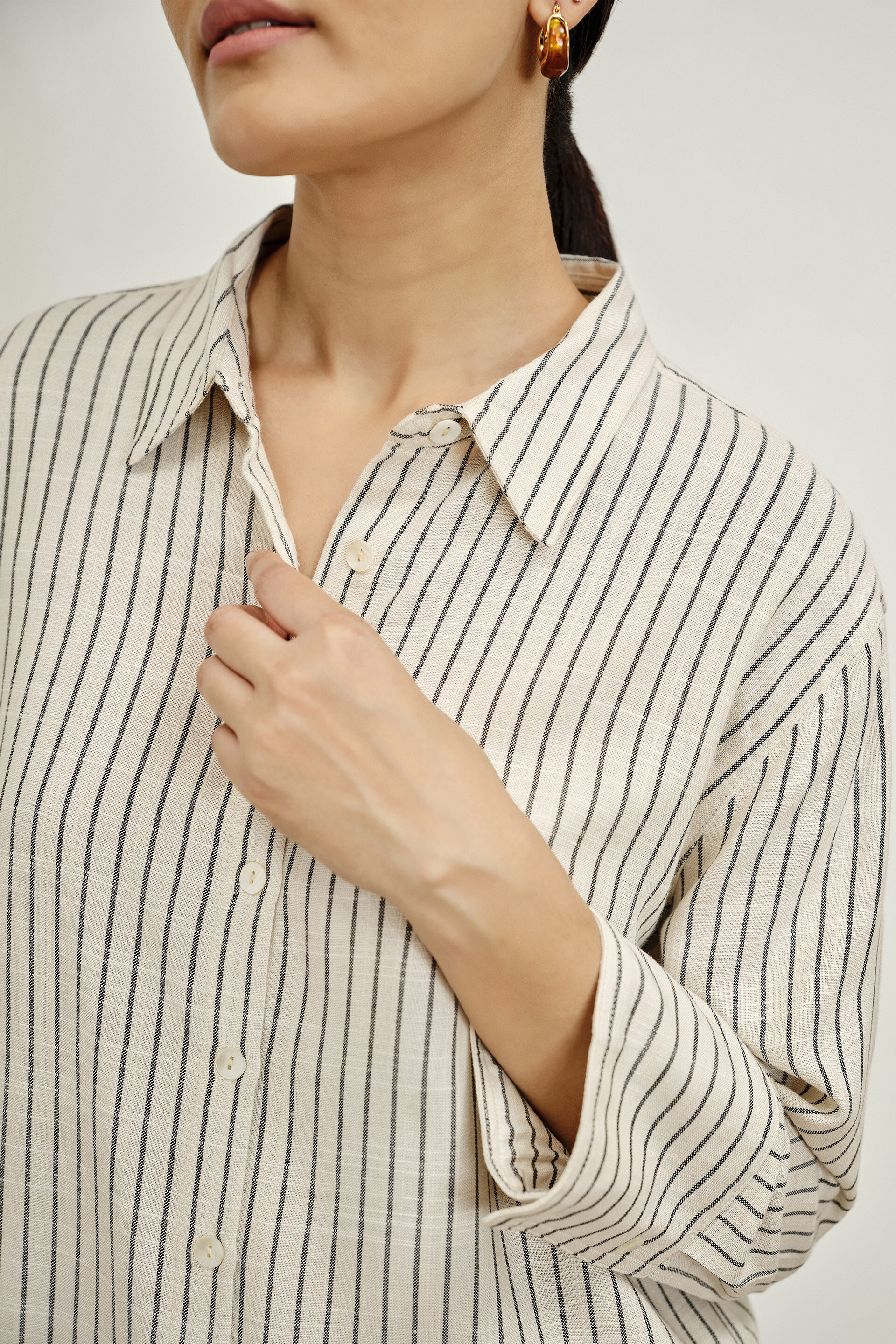 Elyse Beige Striped Shirt, Beige, image 4